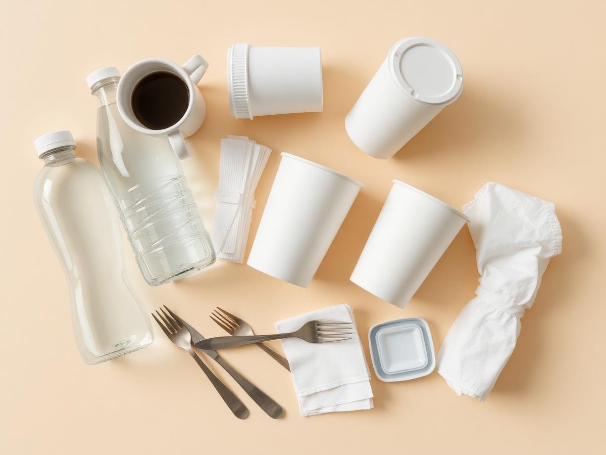 Breakroom counter with cups and everyday kitchen essentials